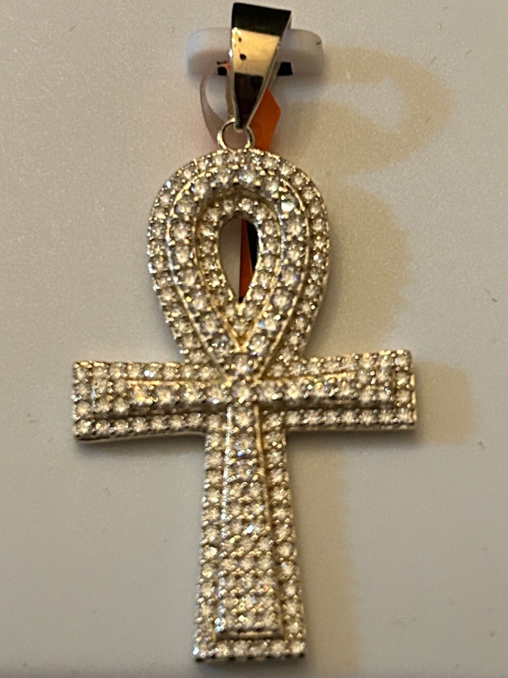 Unisex 2.00CTW Moissanite Ankh Pendant Necklace 14KT Yellow Gold over SSilver